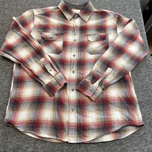 Original Weatherproof Vintage Red Grey Plaid‎ Flannel Shirt 100% Cotton Size XL
